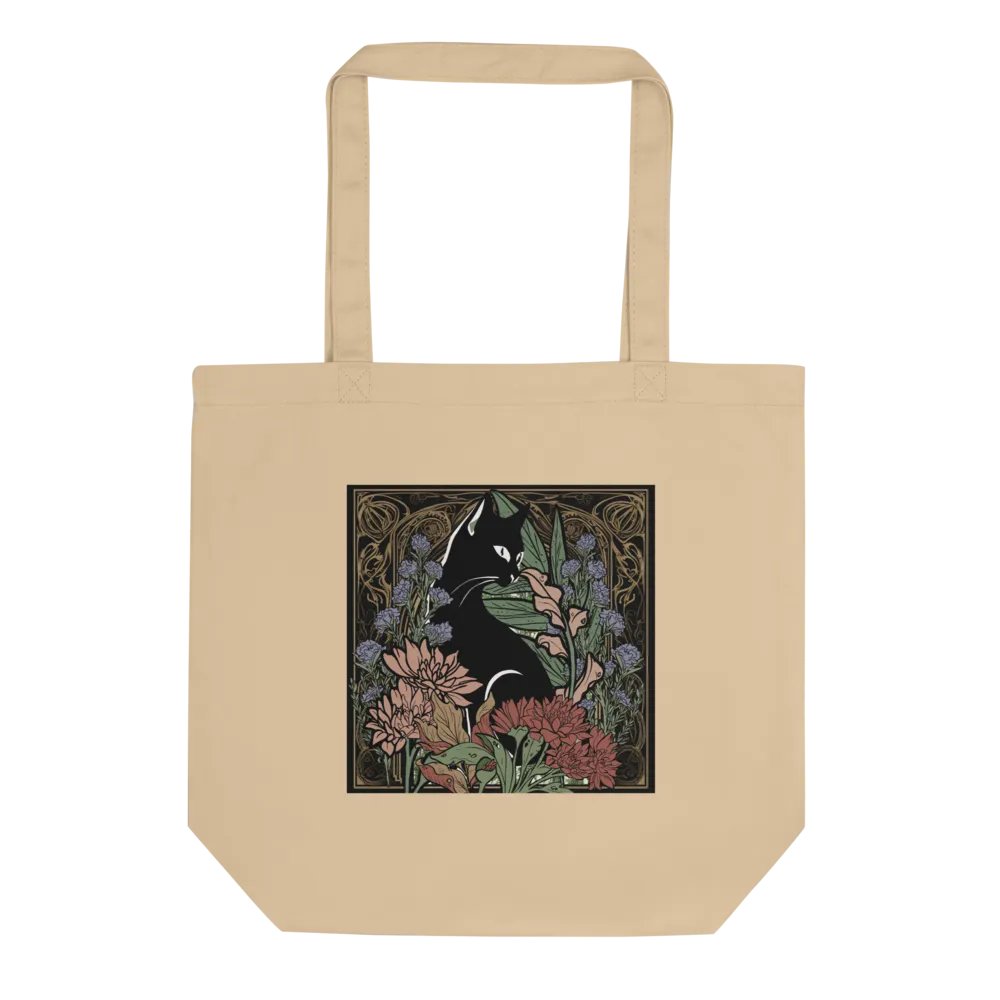 Custom Drawn Art Nouveau Black Cat With Flowers Eco-Friendly Canvas Tote Bag product image (4)