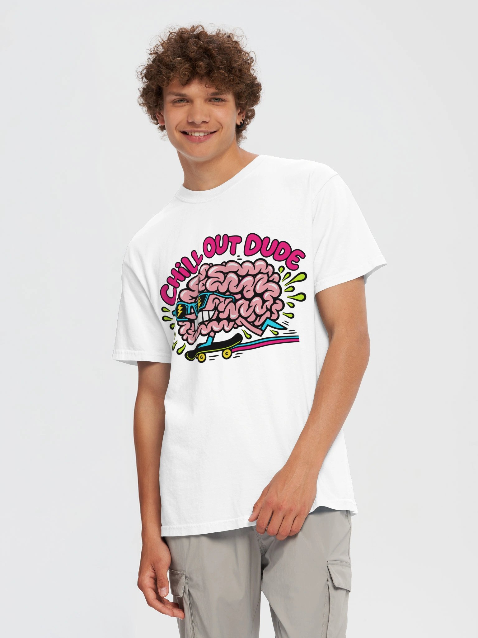 Chill Out Dude Pink Brain Skate Tee product image (5)