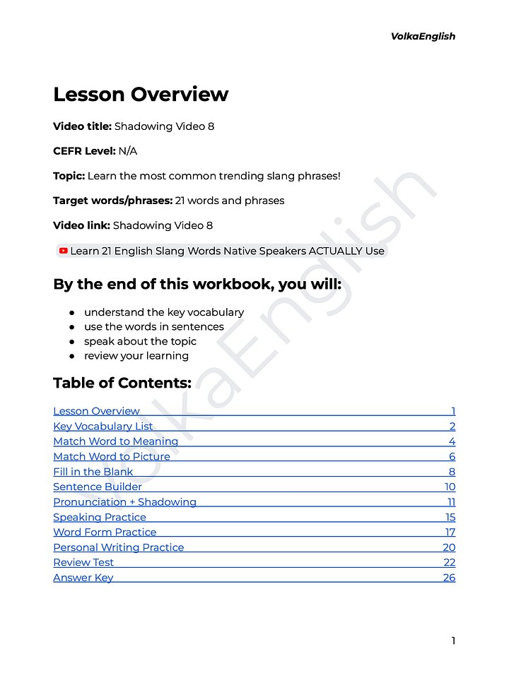 Shadowing Video 8 Study Pack product image (2)