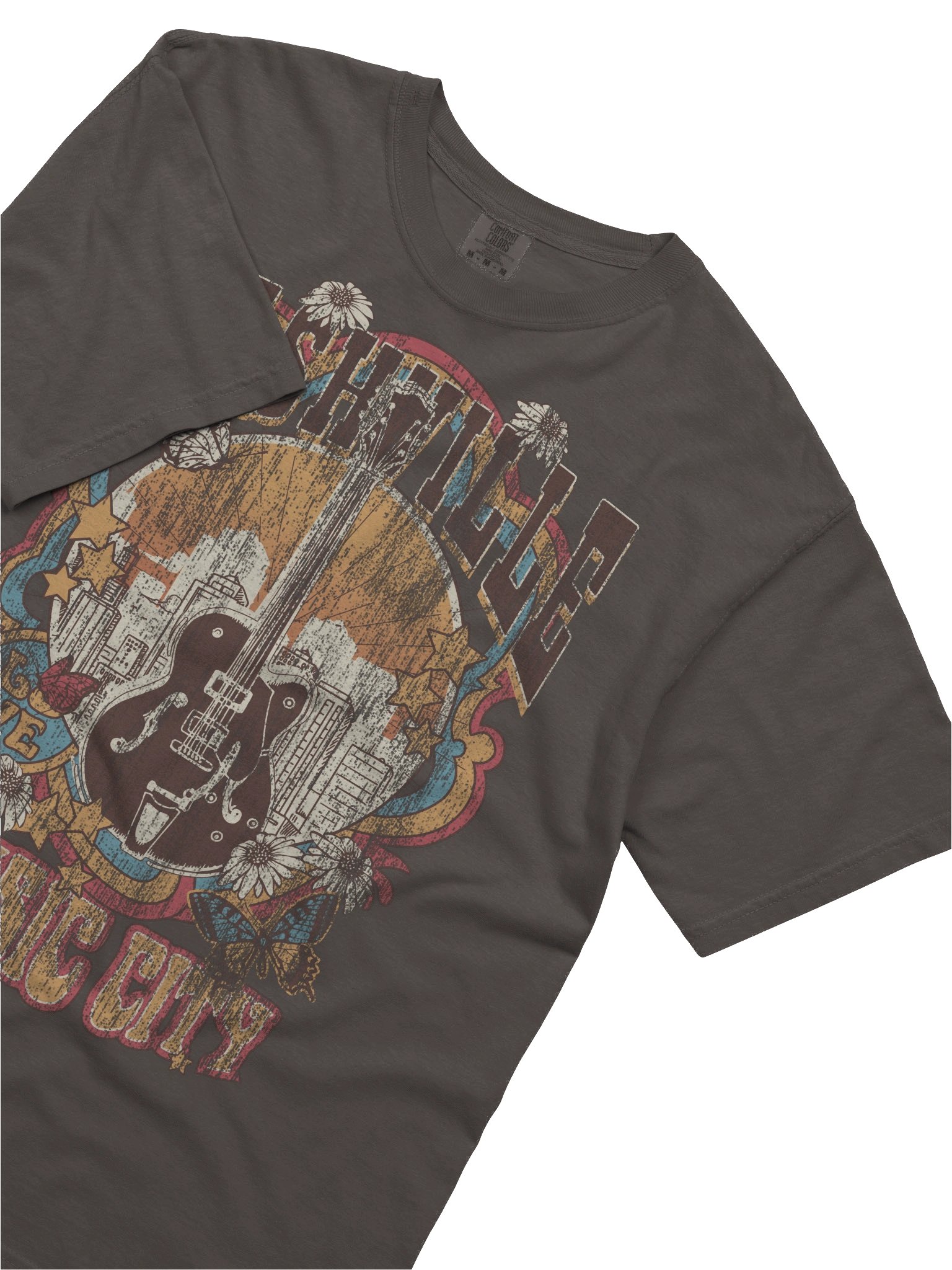Nashville Music City Retro Guitar Shirt – Vintage Rock & Roll Butterfly Floral Design Tee product image (5)