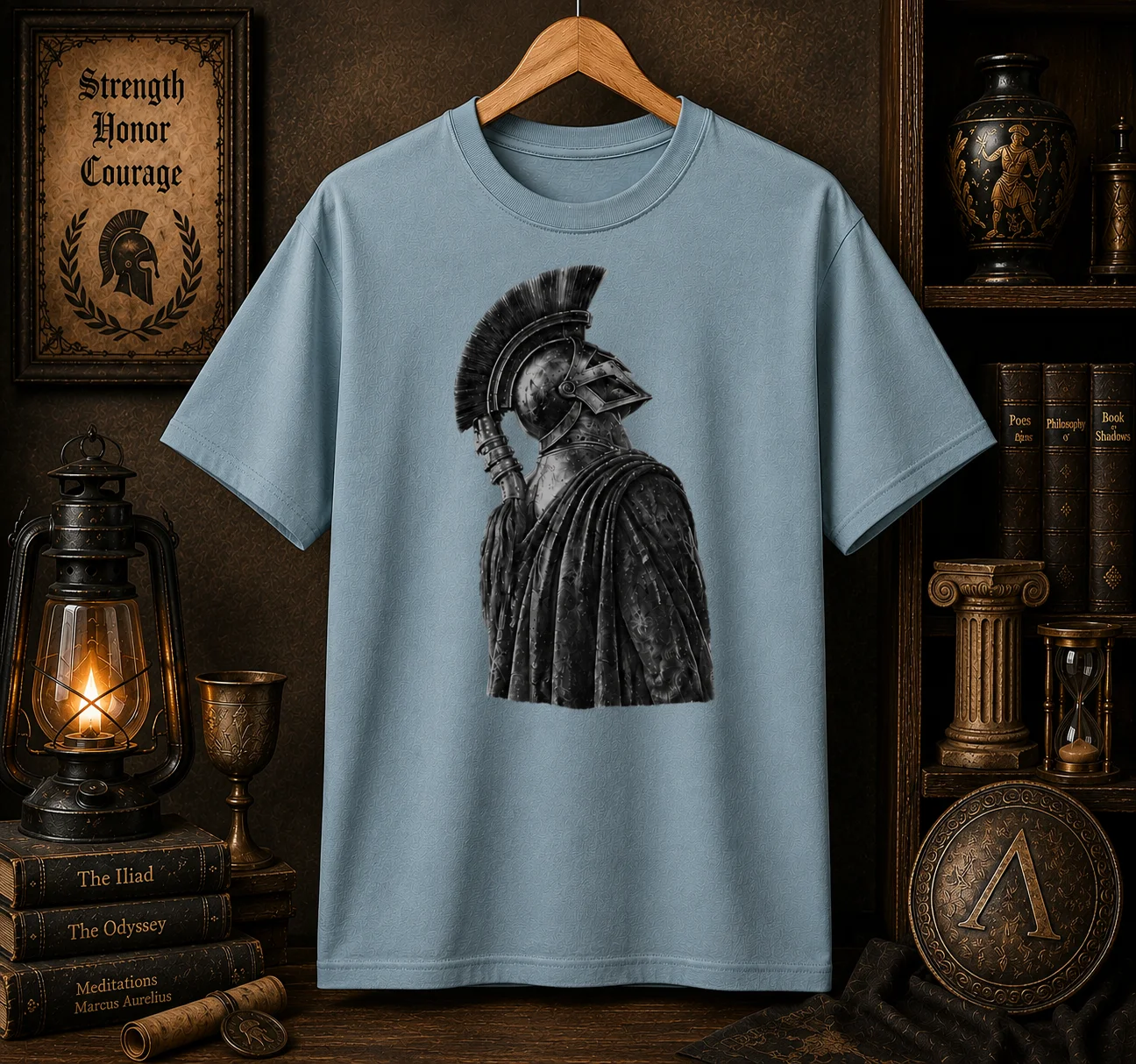 Ancient Spartan Warrior Graphic Tee | Greek Helmet Mythology Shirt product image (1)