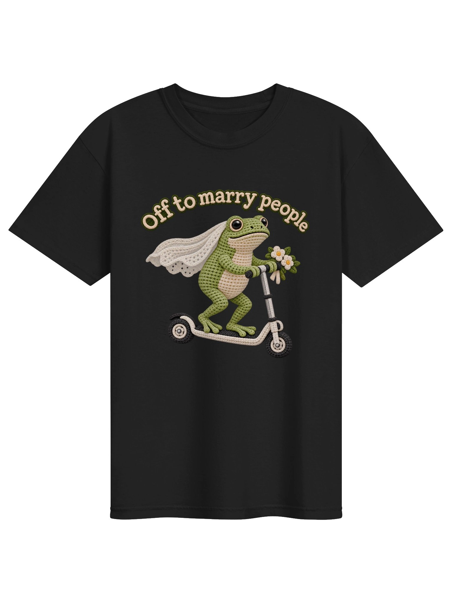 Off to Marry People – Funny Crochet Frog Wedding T-Shirt Design product image (3)