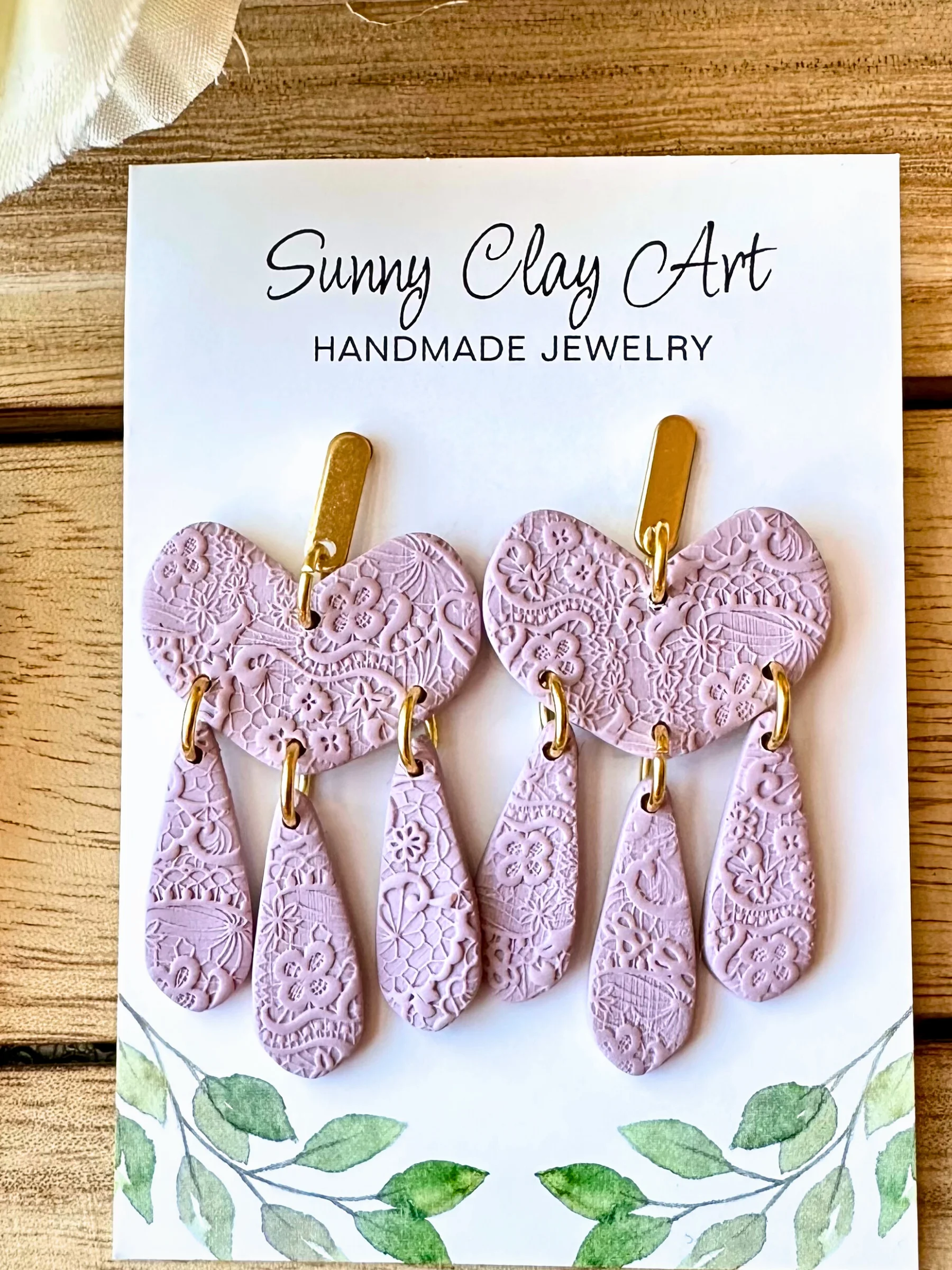 Textured Heart Drop Earrings – Handmade Clay Statement Dangles product image (8)