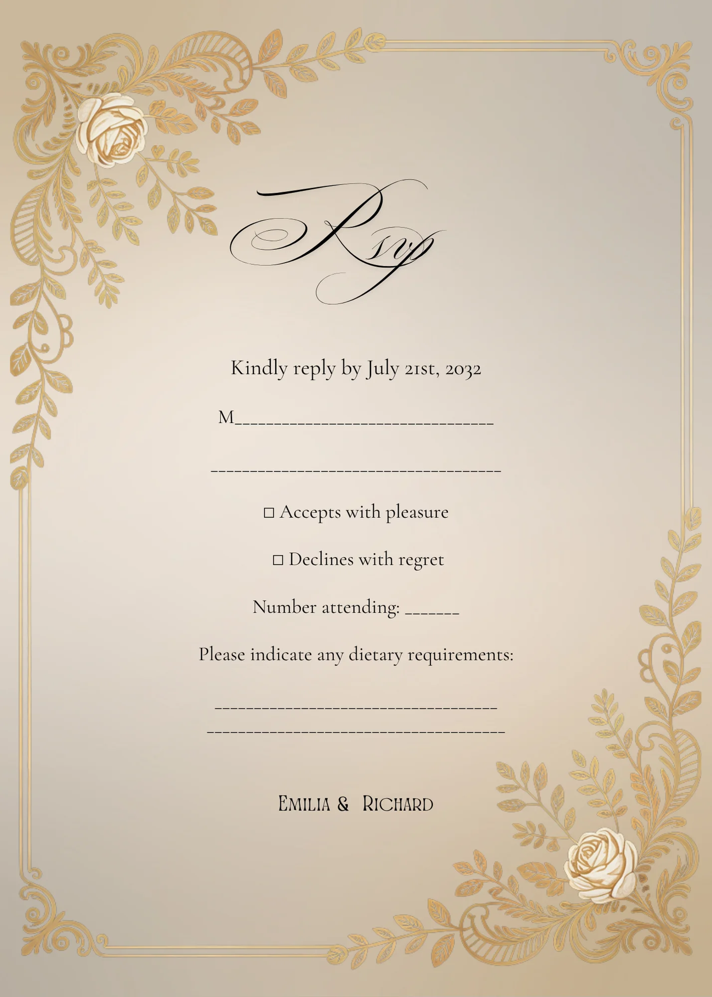 Editable Vintage Wedding Invitations | Edit in Canva | Instant Download Template | Black Gold Floral Rose product image (8)