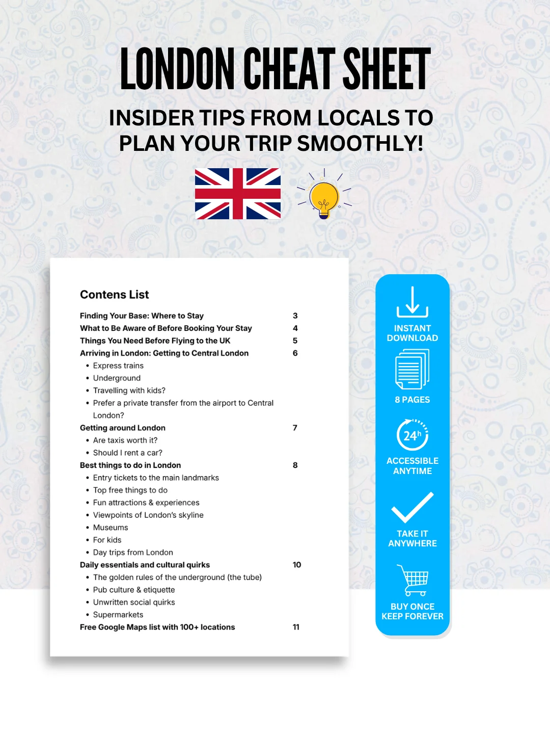 London Cheat Sheet + Free Google Maps List (100+ LOCATIONS) product image (2)