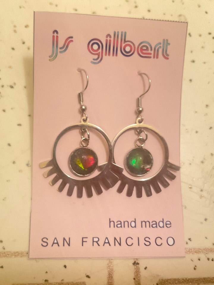 Eyelash Ammolite dangle earrings product image (1)