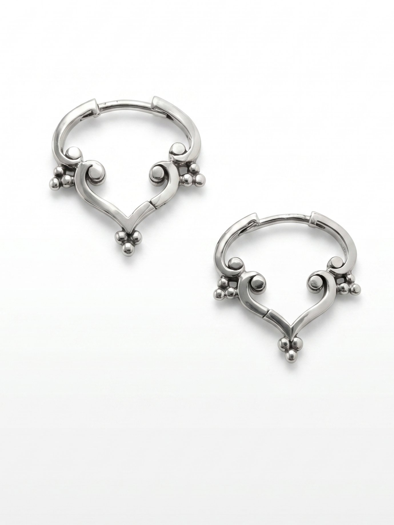 Ornate Silver Tribal Hoop Earrings | Small Boho Beaded Huggies product image (1)