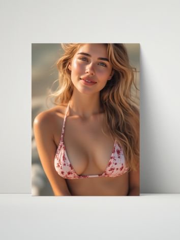 Blonde Floral Bikini Model 8x10 Metal Wall Art – Ocean Beach Metal Poster product image (1)