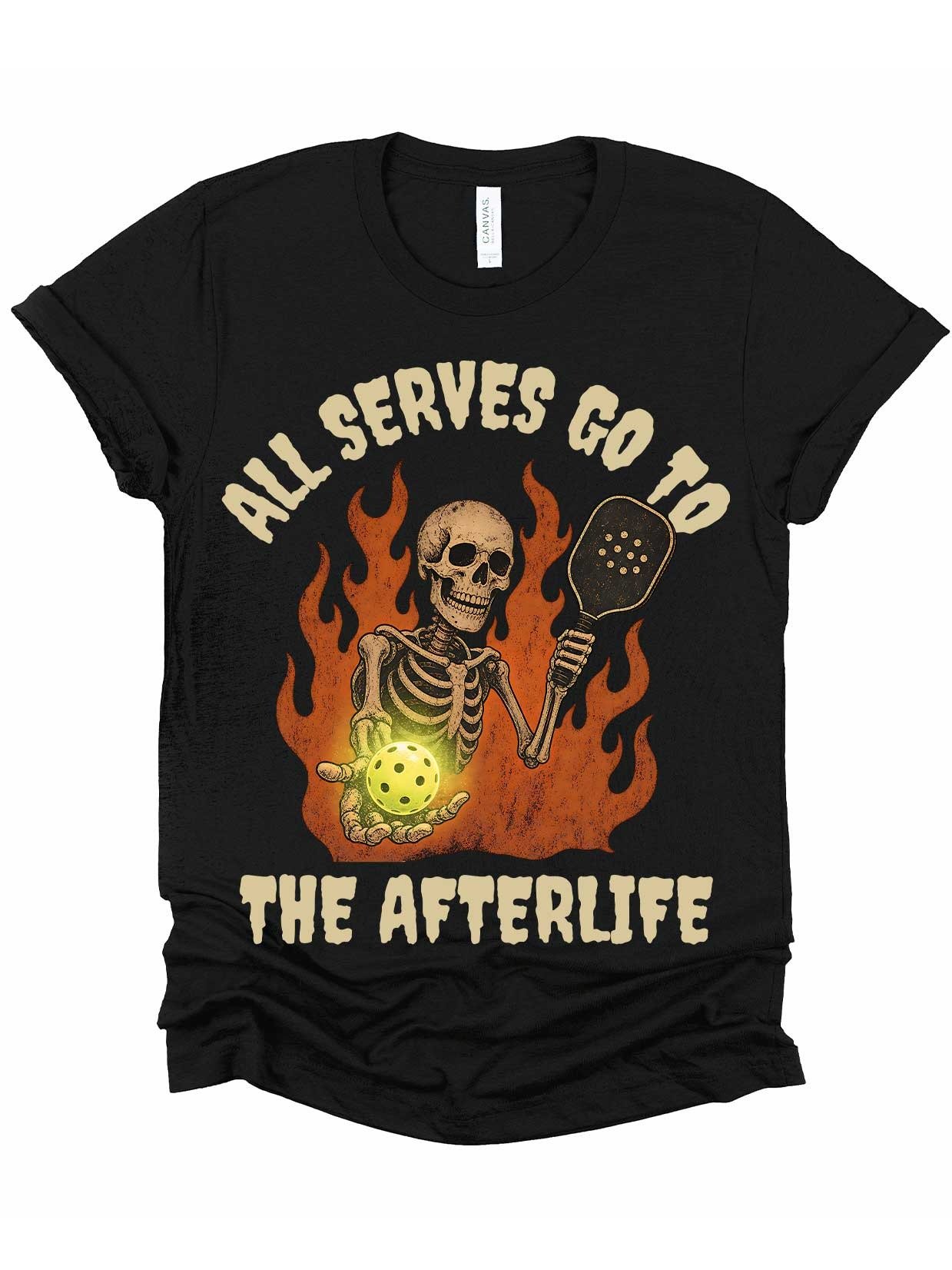All Serves Go To The Afterlife Halloween Pickleball Shirt | Skeleton Tee product image (1)