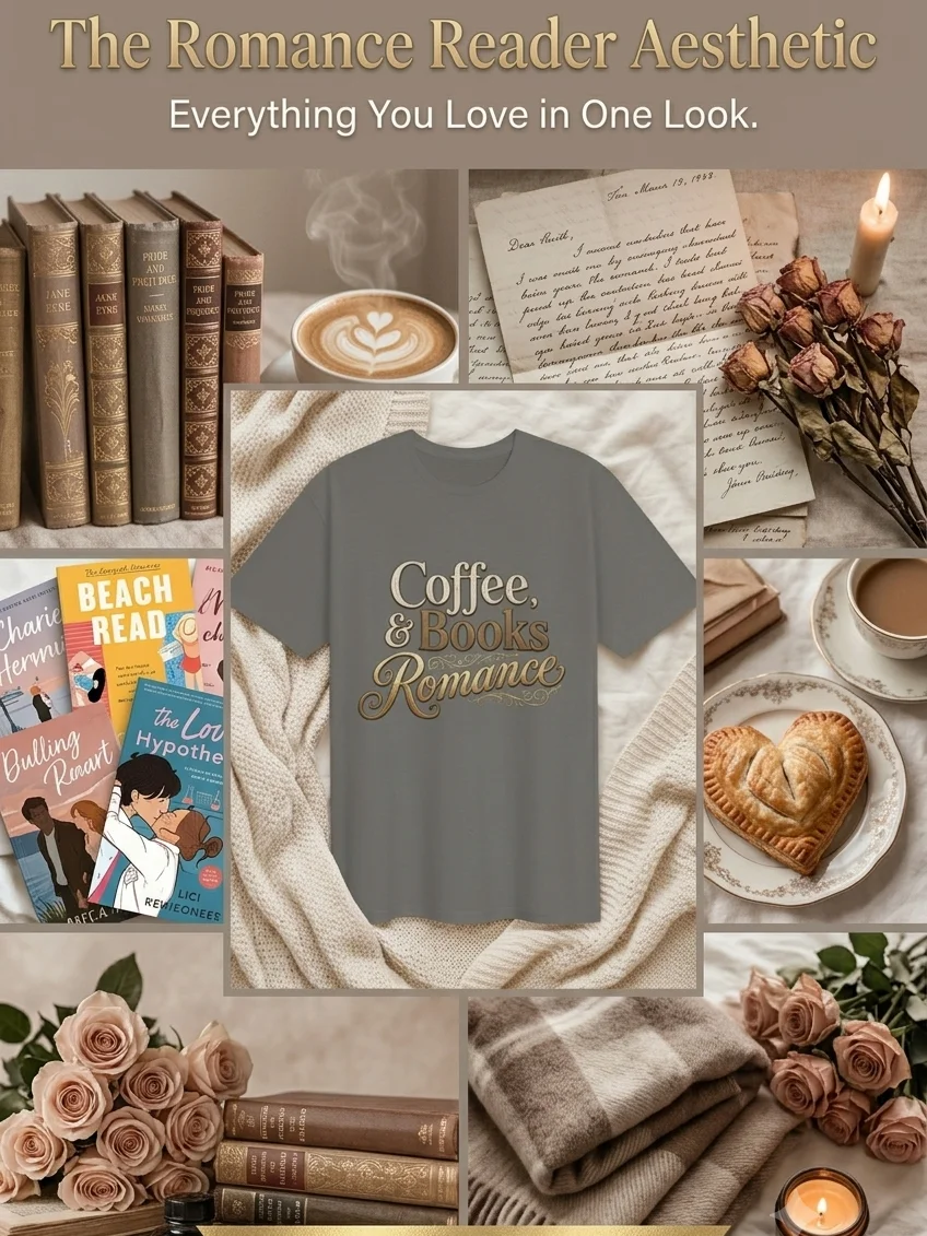 Coffee, Books, & Romance Luxury Vintage Comfort Tee product image (4)
