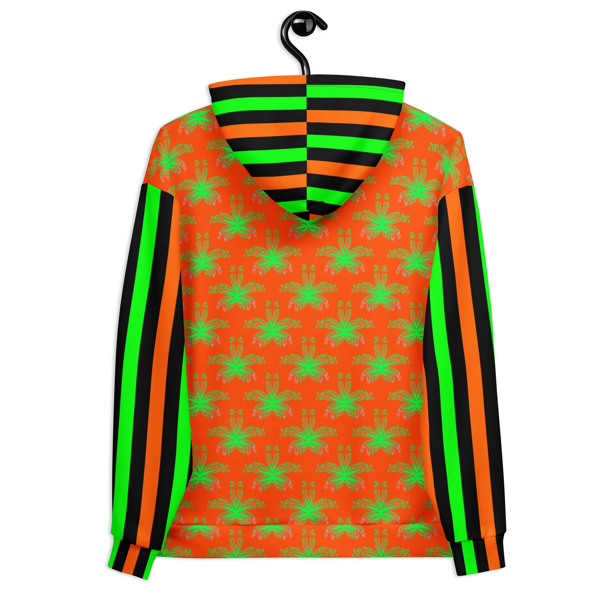 Weed Halloween Hoodie, Cannabis Circus Stripe Clowncore Clothing, Pot Leaf 420 Fall Festival Fashion, Black Orange Neon Green Stoner Clothes product image (12)