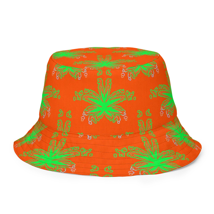 Cannabis Leaf Art Reversible Bucket Hat, Fun 420 Festival Weed Wear, Neon Green Orange Black Purple Raver Stoner Summer Fashion Accessory product image (1)