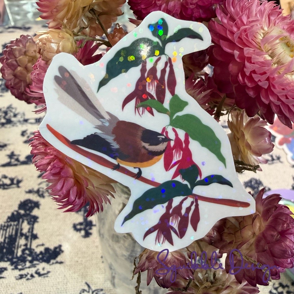 Holographic Vinyl Sticker - Fantail and Fuchsias product image (1)