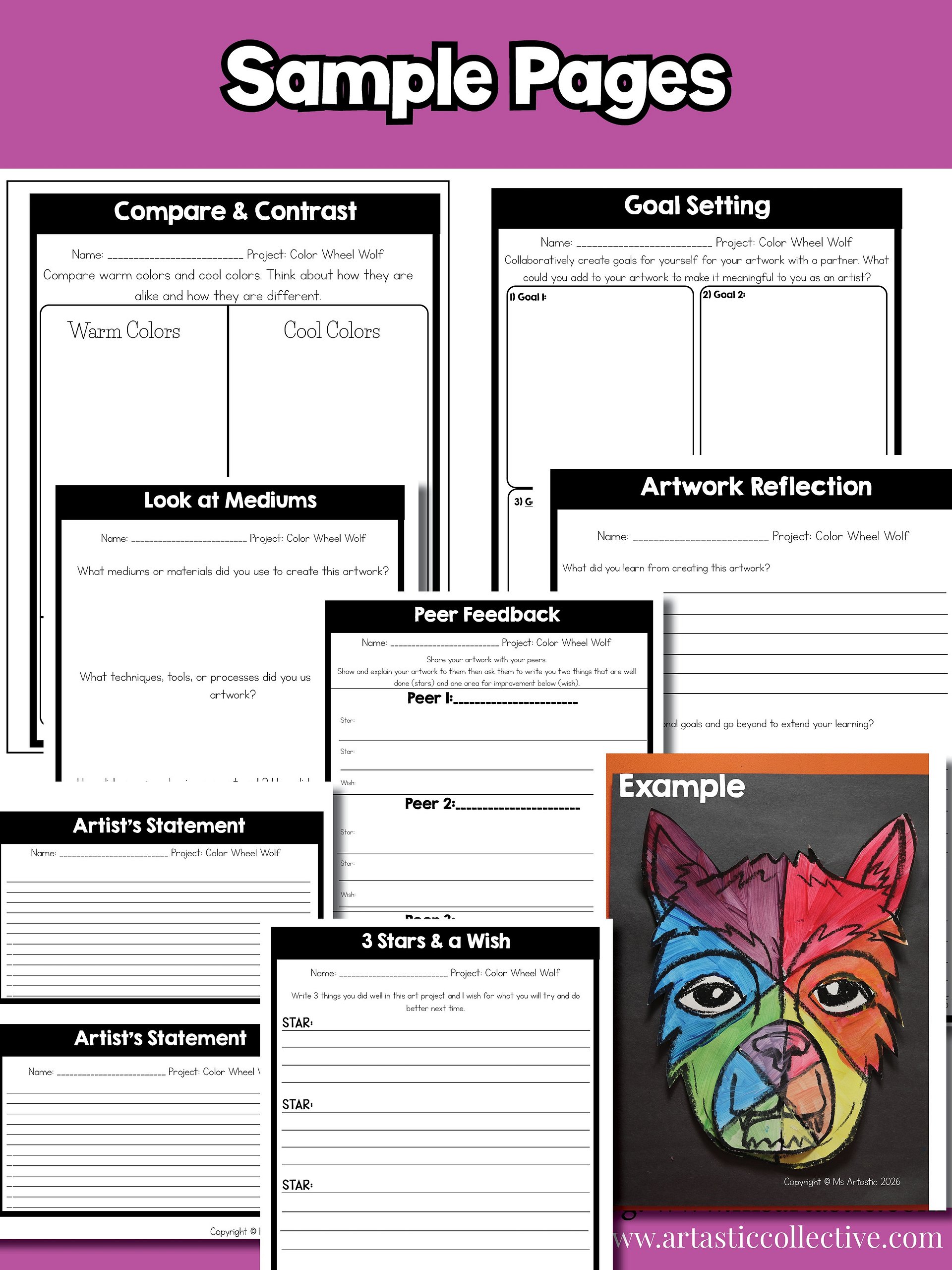 Color Wheel Art Lesson Element of Art Color 4th Grade Color Wheel Wolf Project product image (11)