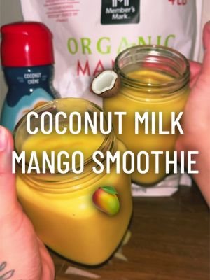 something about this coconut milk… it transports me to a sunny beach, putting on sunscreen 🥥 ☀️ 🏖️ #mangosmoothie #coconutmilk #smoothie 