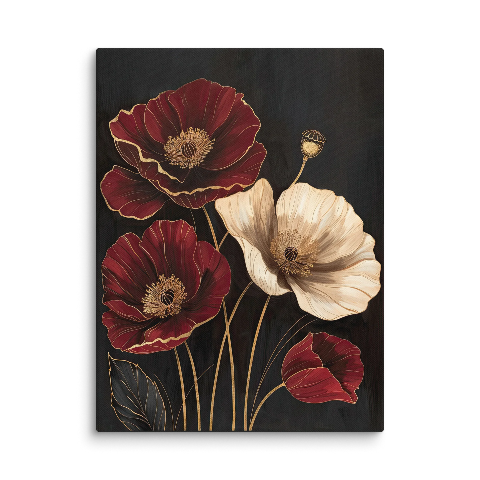 Poppy III -Gilded Blush – Canvas - Moody Dark Floral Statement Art product image (1)