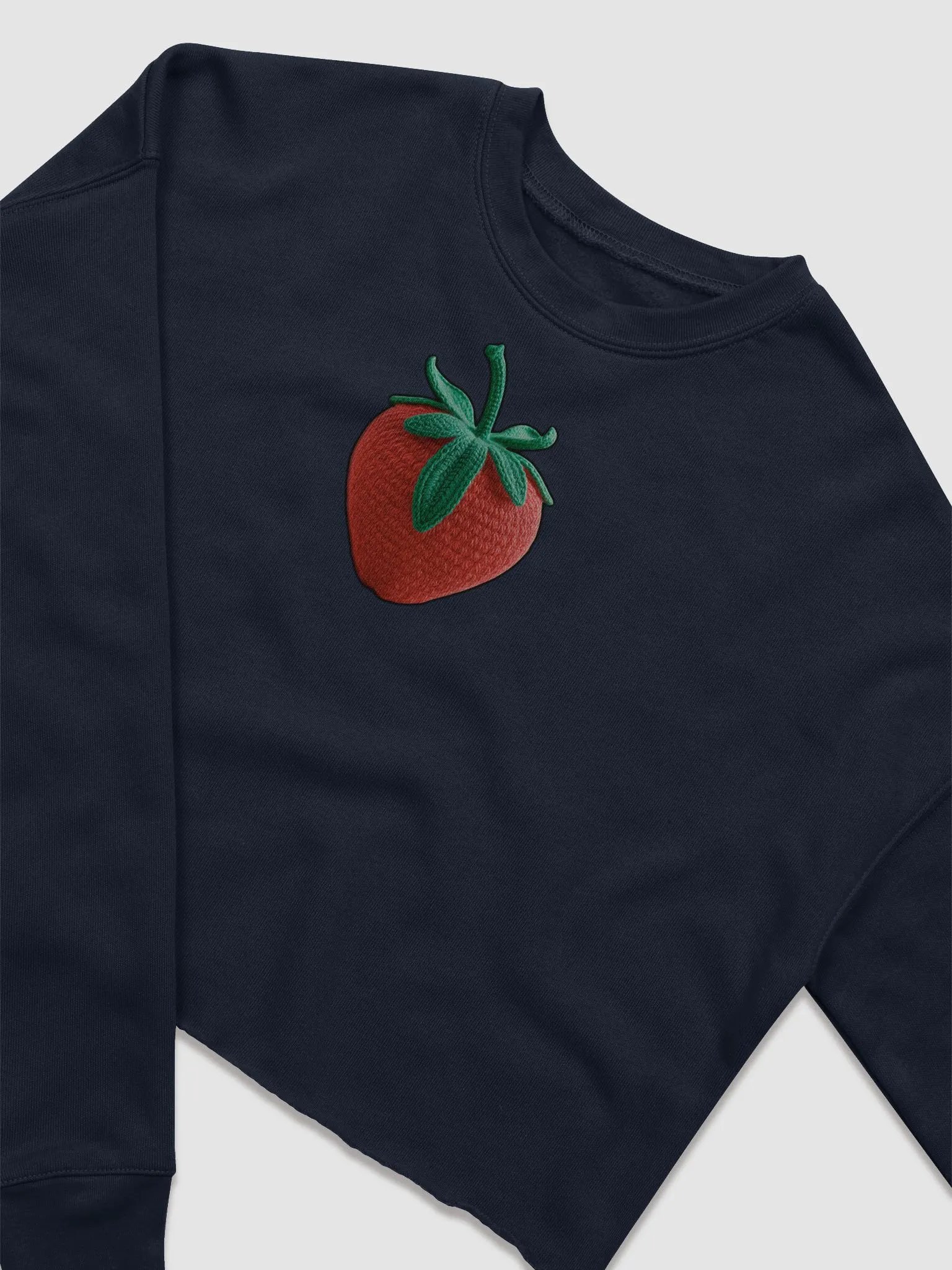 CozyAvocado Women's Navy Fleece Crop Sweatshirt Strawberry #1 product image (3)