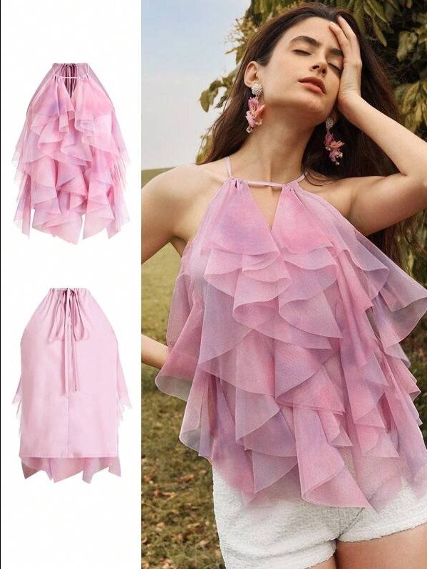 ADLEST Romantic Ruffled Tie Dye Women Tank Top product image (1)