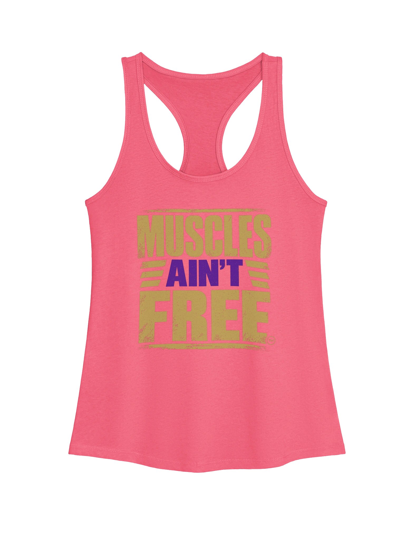 The "Muscles Ain't Free" Women's Royal Gold & Purple Racerback Tank product image (7)
