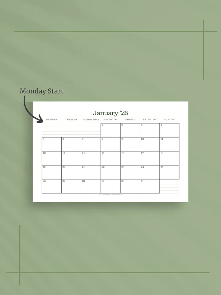 Forest Simplicity 2026 Calendar - Single Page per Month, Monday Start, Half Letter Size product image (2)