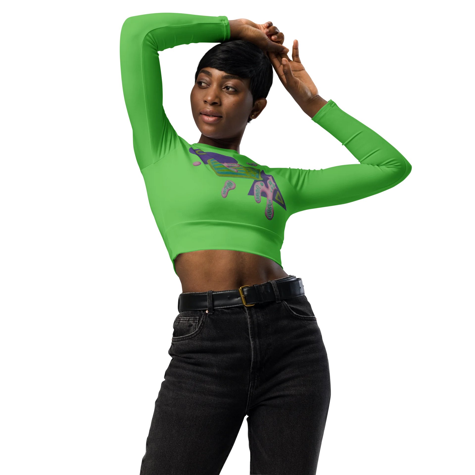 Shape Shenanigans Green Long Sleeve Crop Top product image (4)