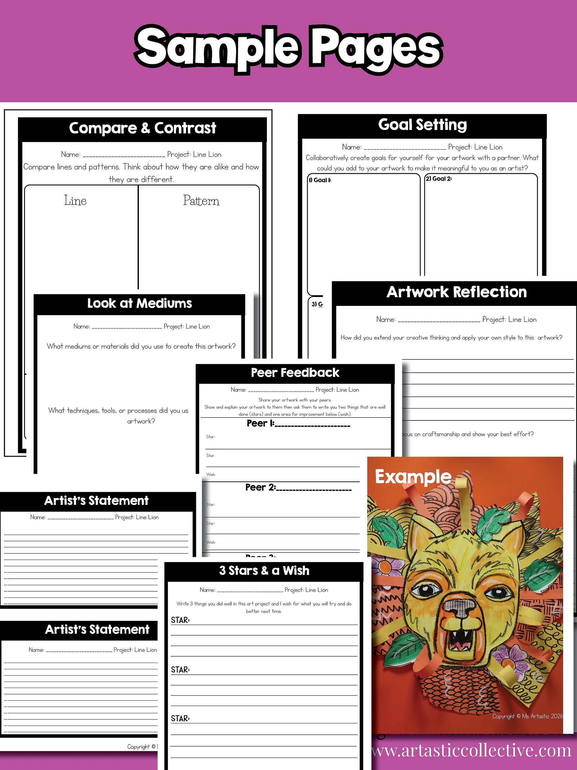 Line Art Lesson Element of Art Line 4th Grade Types of Lines Lion Art Project product image (11)
