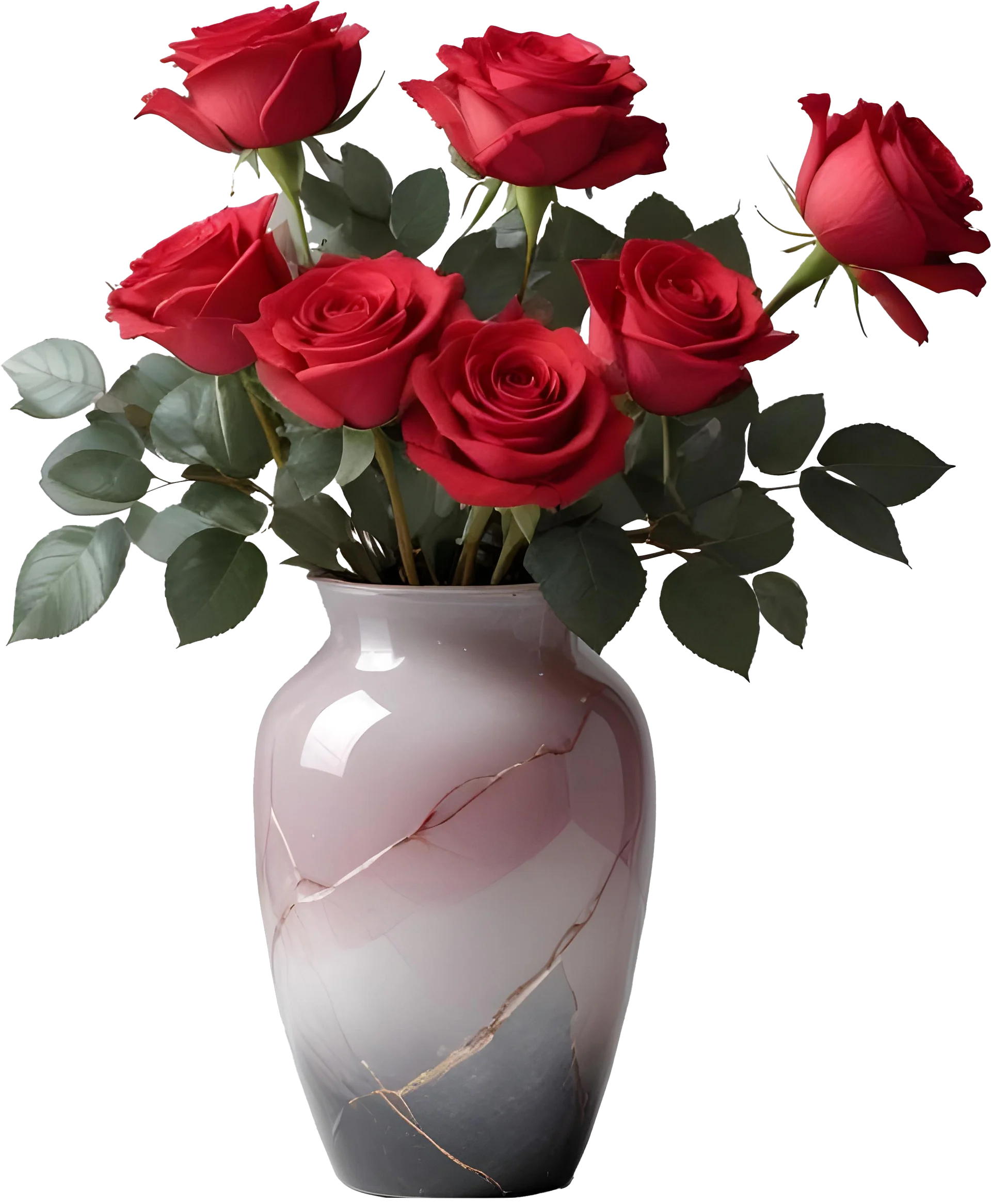 Elegant Pink Marble Vase with Red Roses PNG product image (1)