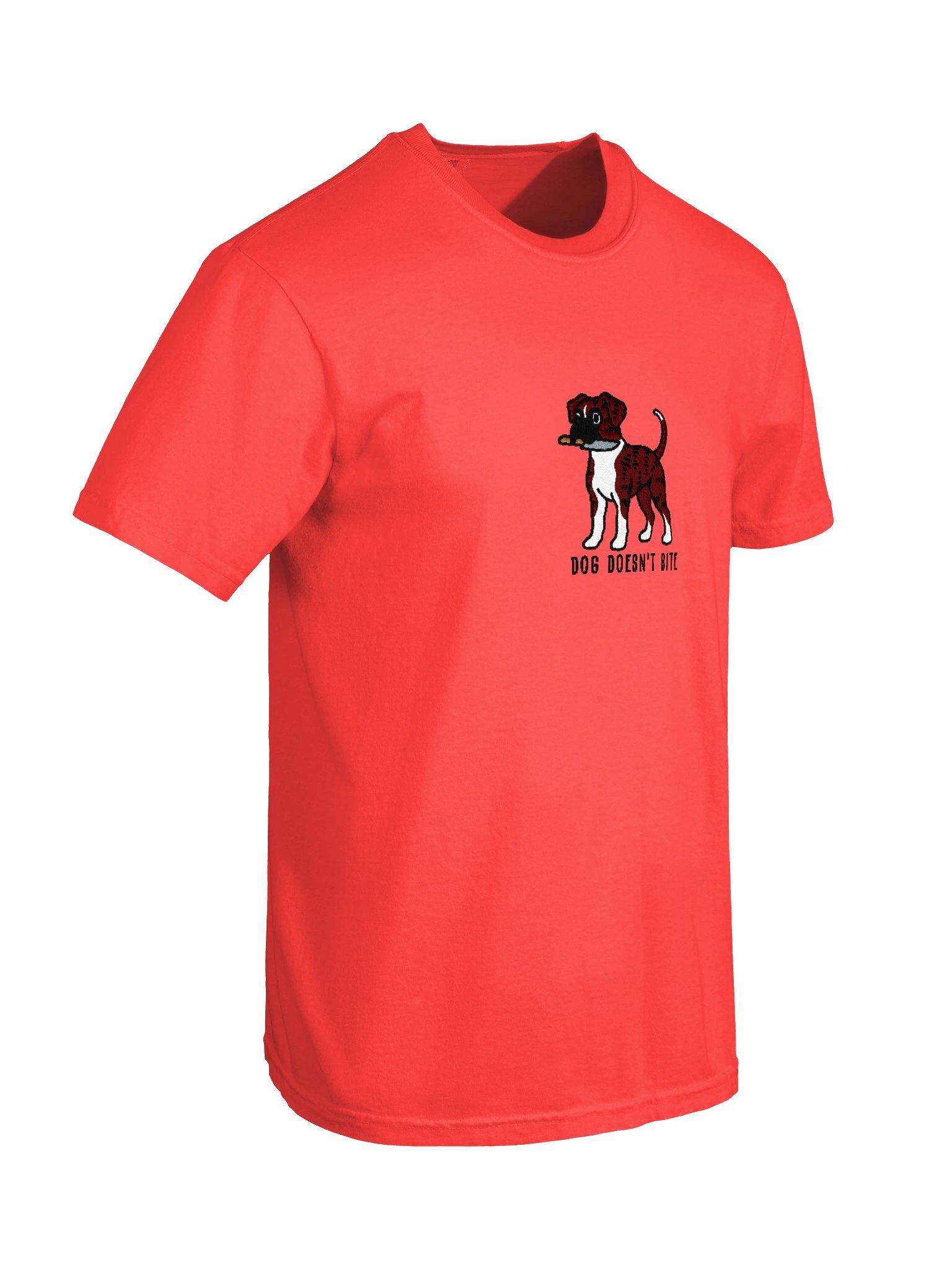 Dog Doesn't Bite Funny Chibi-Style Embroidered T-Shirt for Boxer(Brindle) Owners product image (46)