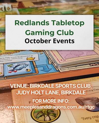 Redlands Tabletop Gaming Club - October sessions are locked in 🎉

🎲 Sunday D&D & Board Games: October 4, 18
🎲 Friday Night...