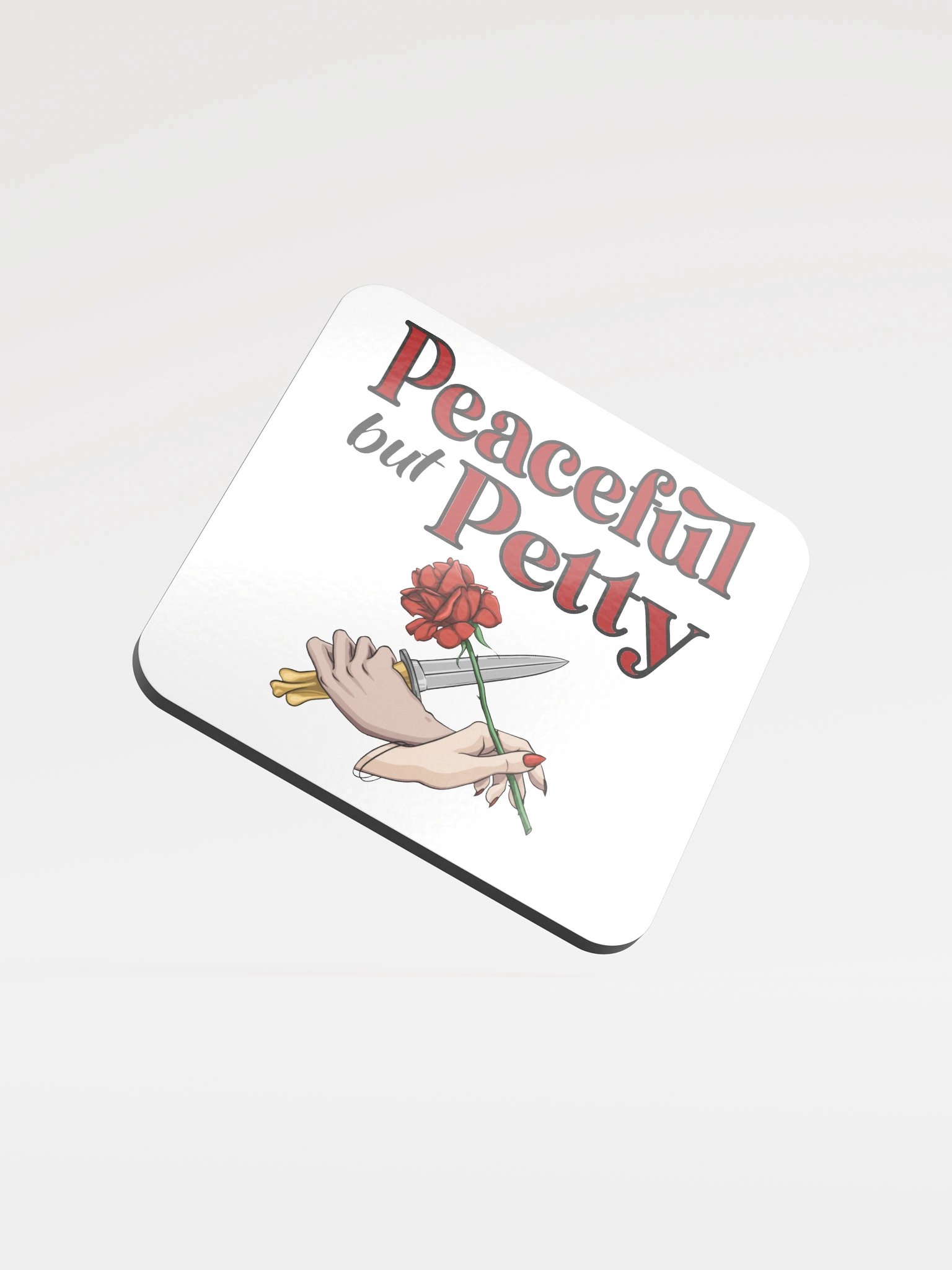 Peaceful but Petty Dagger Glossed Cork Coaster product image (1)