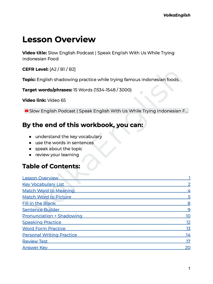 Slow English Podcast | Speak English With Us While Trying Indonesian Food - Video 65 Study Pack product image (2)