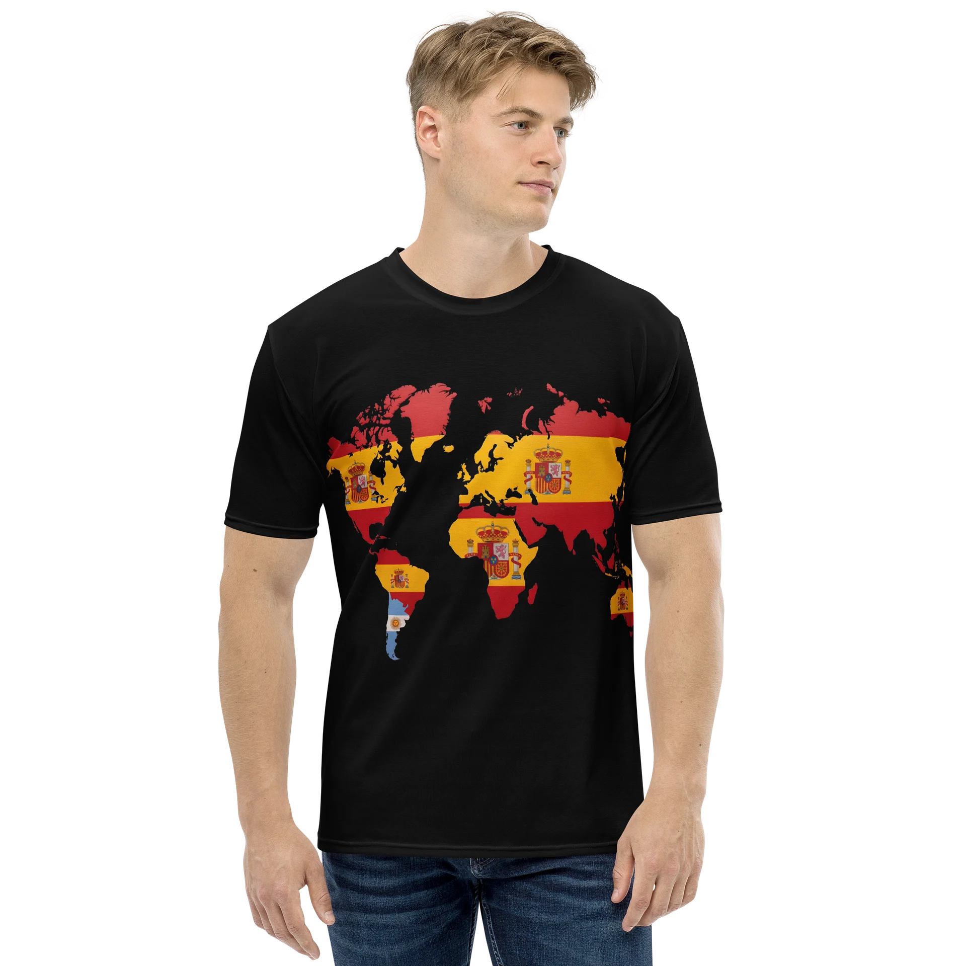 Spain-Inspired World Map Crew Neck Tee product image (2)