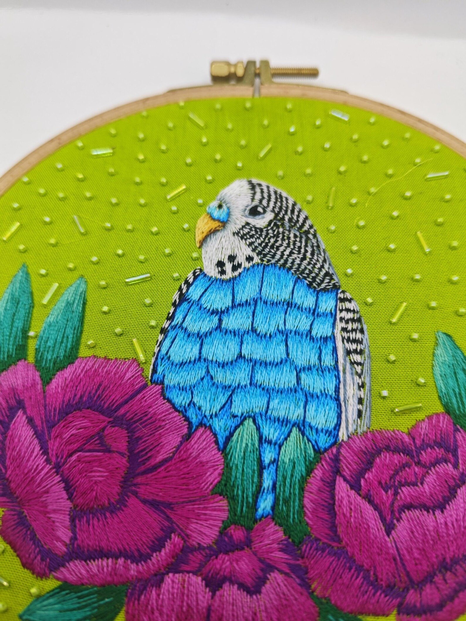 A Bouquet of Budgie PDF digital thread painting pattern product image (5)