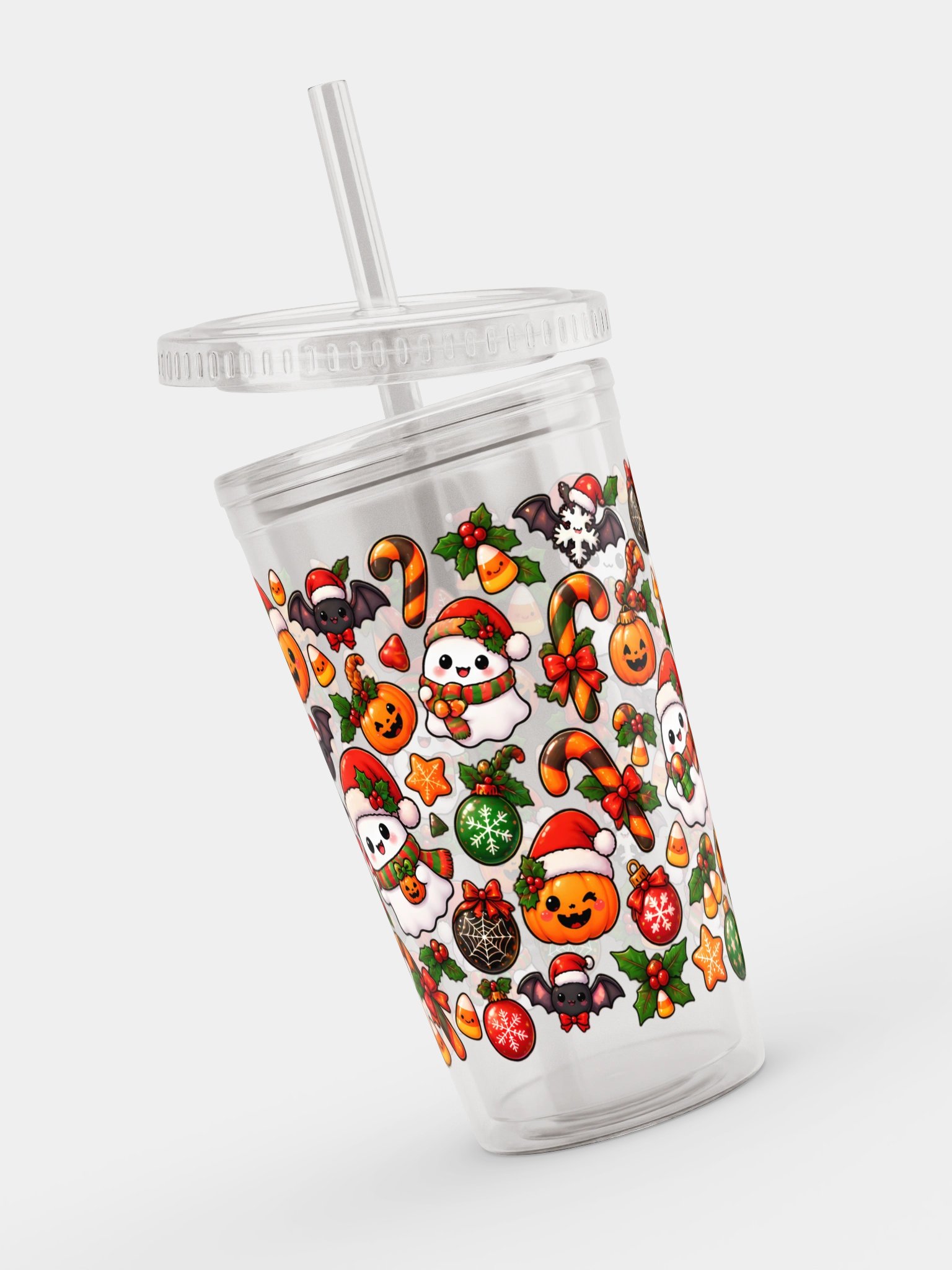 Pumpkin Meets Santa Clear Dual Wall Tumbler 16 Oz (473 ml) product image (4)