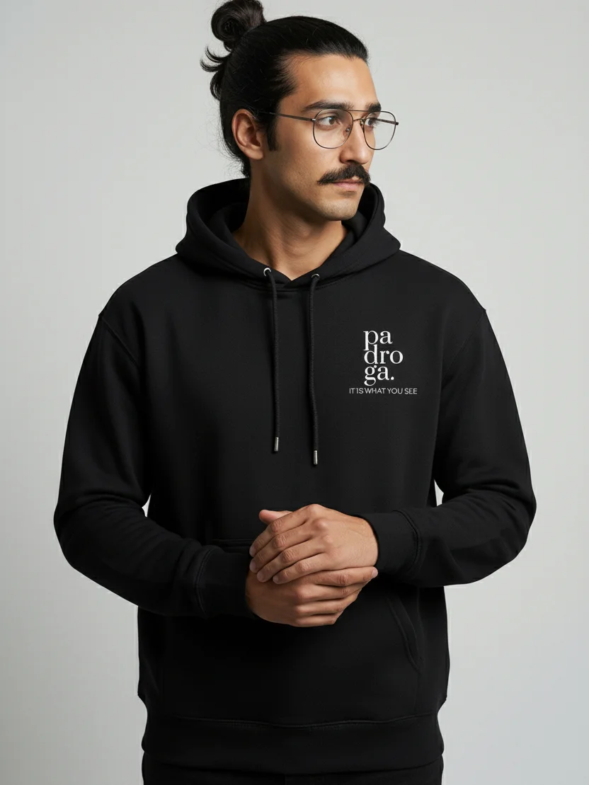 padroga. black hoodie vertical logo product image (5)