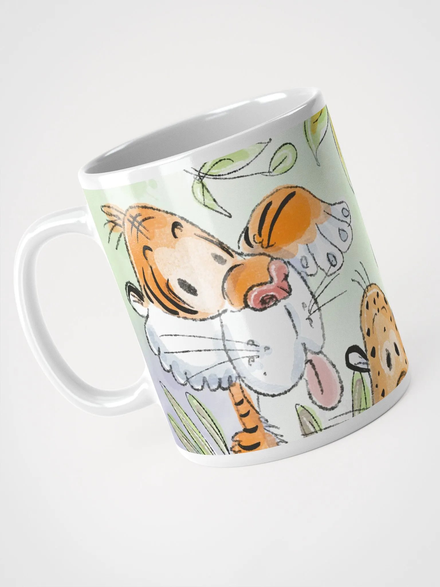 Hand Drawn Tiger Trio White Glossy Mug product image (8)