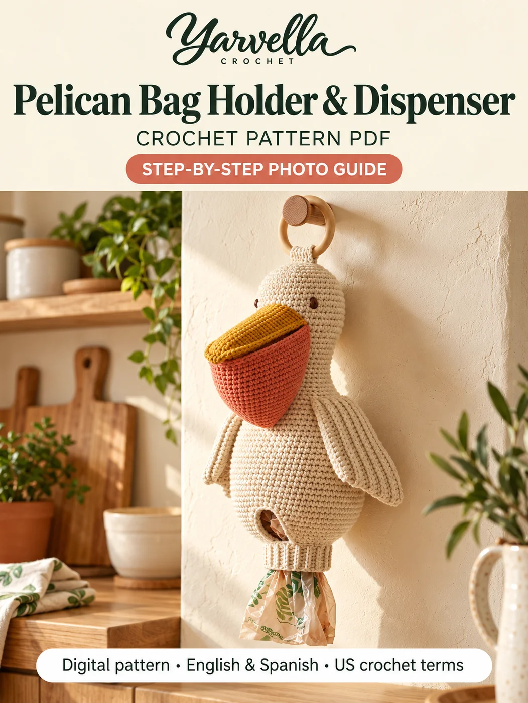 Pelican Grocery Bag Holder & Dispenser Crochet Pattern PDF – Kitchen Organizer product image (1)