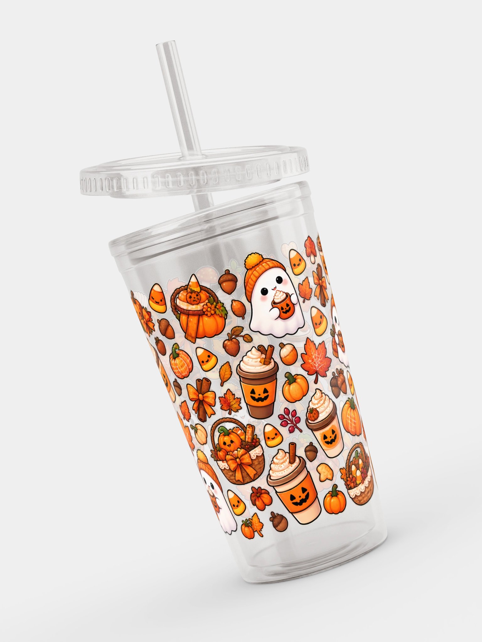 Cozy Autumn Halloween Clear Dual Wall Tumbler 16 Oz (473 ml) product image (4)
