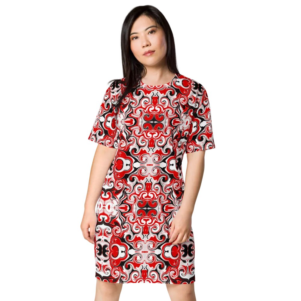 Red Abstract Swirls T-Shirt Dress product image (2)