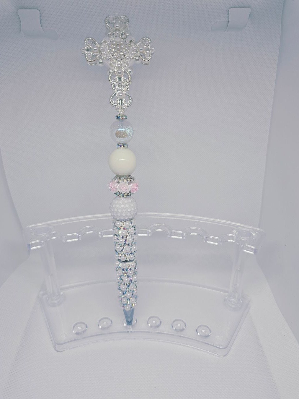 Tall Ethereal Pearl & Silver Filigree Cross Beadable Pen product image (2)