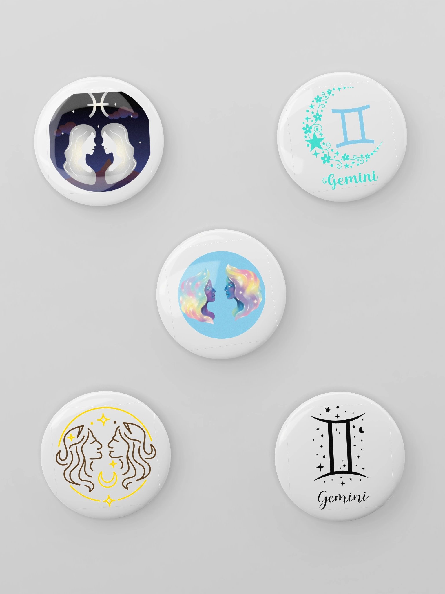 Gemini Zodiac Enamel Pin Set of 5 — Black & White Twins Astrology Pins for Jackets, Bags & Witchy Accessories product image (1)