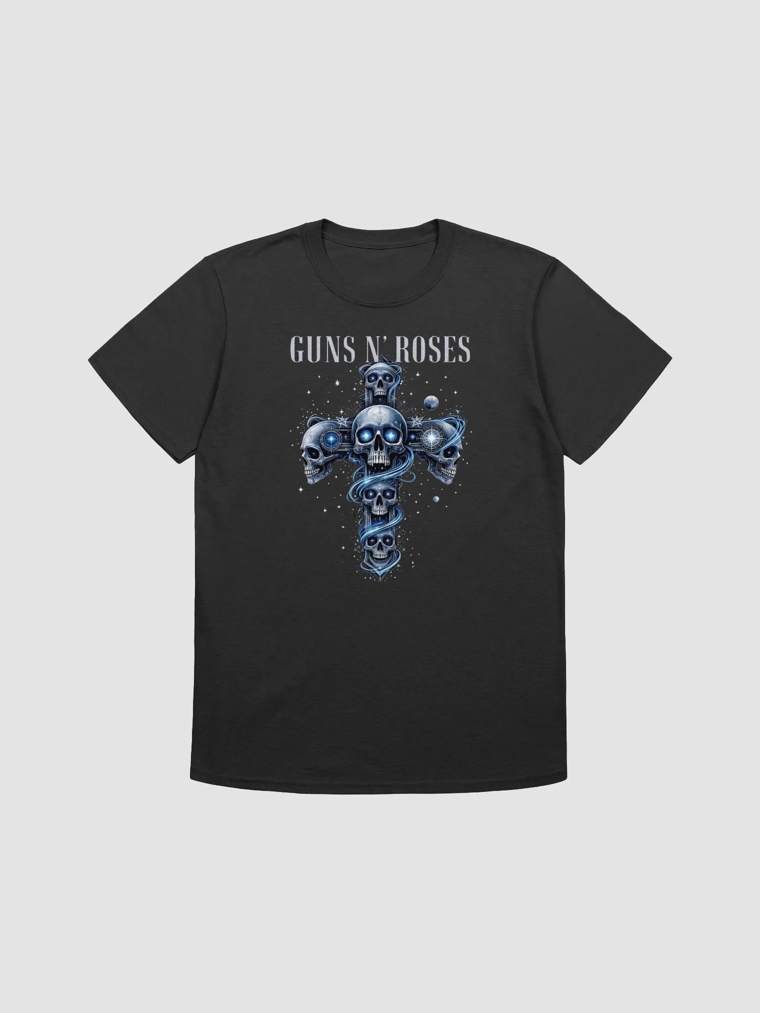 Guns N’ Roses Cosmic Skull Cross T-Shirt | Blue Serpent Gothic Rock Graphic Tee | Classic Hard Rock Streetwear product image (1)