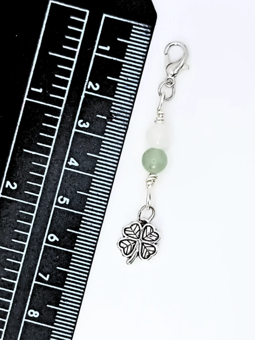 Lucky Clover Notebook Charm | Aventurine & Quartz, Silver-Tone | Stitch Marker | Zipper Pull product image (5)