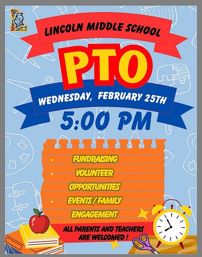 Join us this afternoon at 5pm for our monthly PTO Meeting 🧡
All parents and caregivers are welcome! Contact Mrs. Graham, Offi...