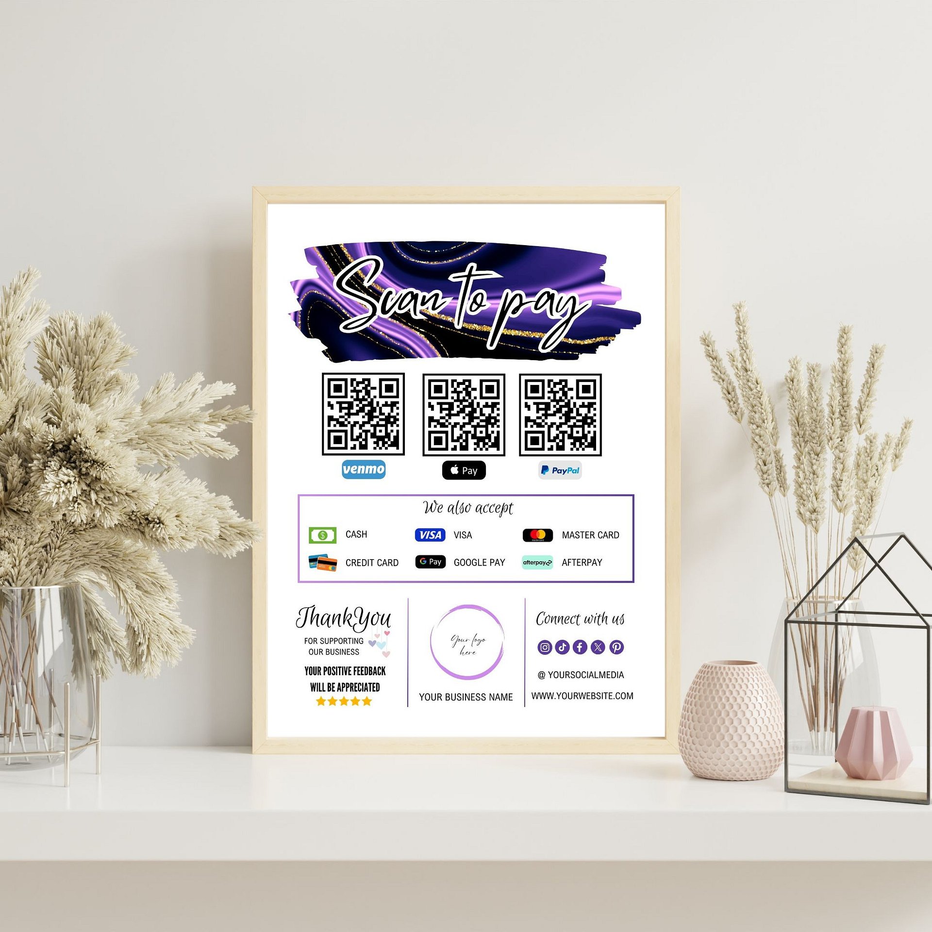 Amethyst - Scan To Pay QR Code Sign Template product image (5)