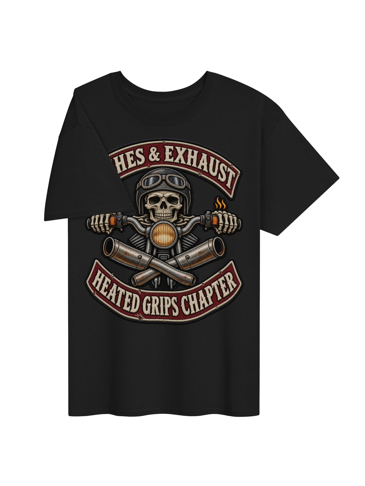 Aches & Exhaust Heated Grips Chapter – Biker Patch T-Shirt product image (3)