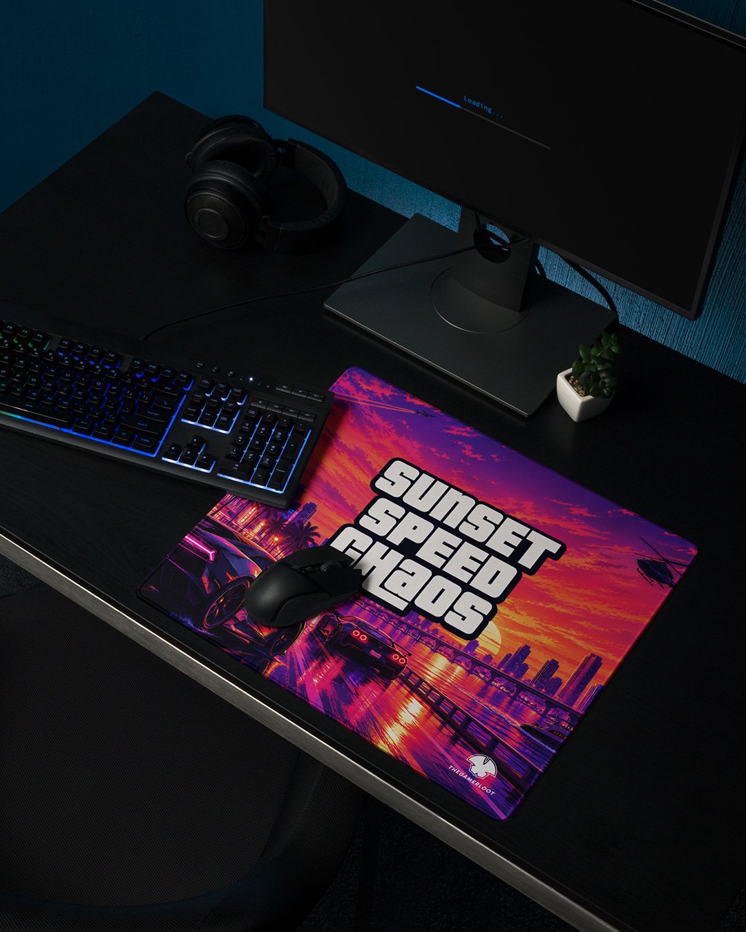 Neon Street Racing Gaming Mouse Pad – Retro Cityscape All-Over Print Desk Mat product image (2)