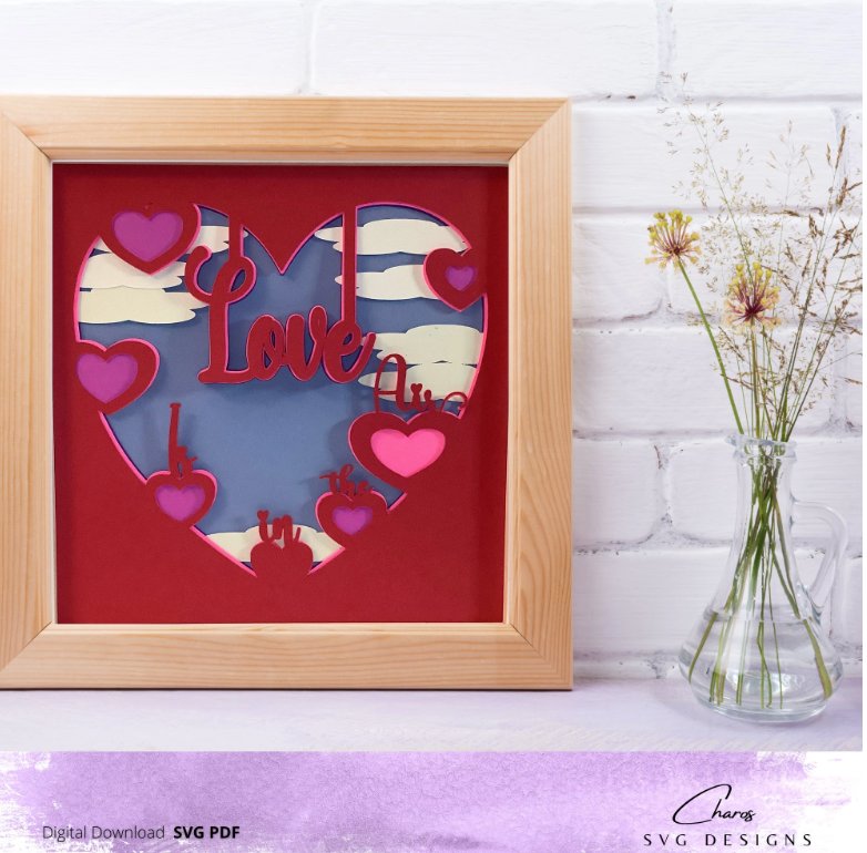 3D Love Is In The Air Valentine SVG Layered Shadow Box Design product image (5)