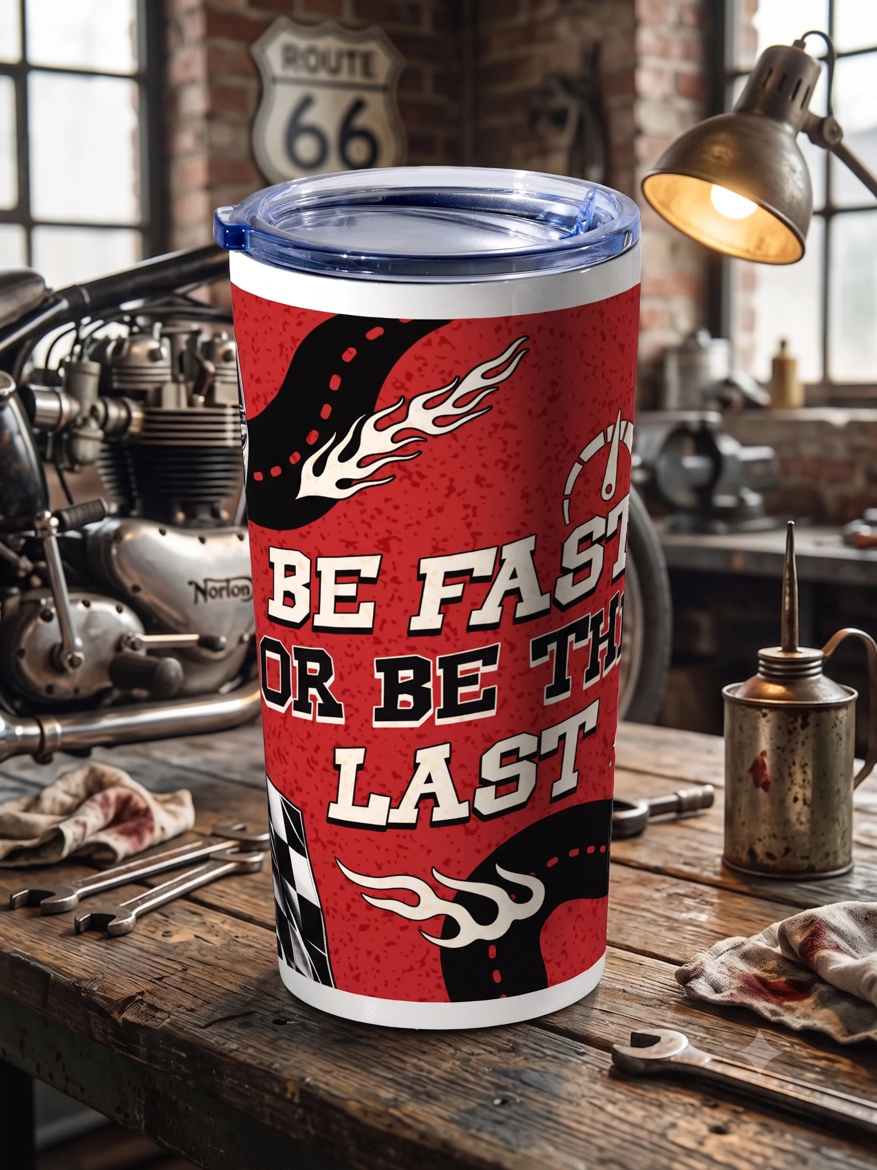 20oz Stainless Steel Tumbler with Lid - Be Fast Or Be The Last Racing Design, Insulated Car Guy Sports Travel Cup by BoldPixel product image (1)