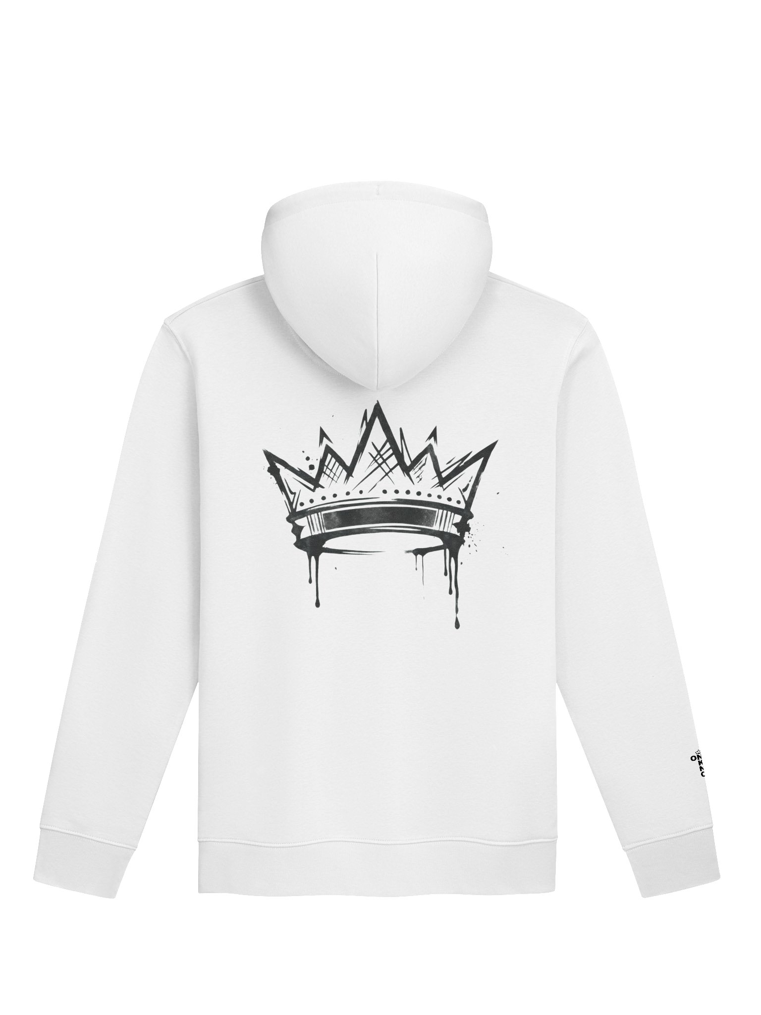 ONE KING True Crown 100% Organic Cotton Premium Street Hoodie with embroidered sleeve logo black print product image (1)